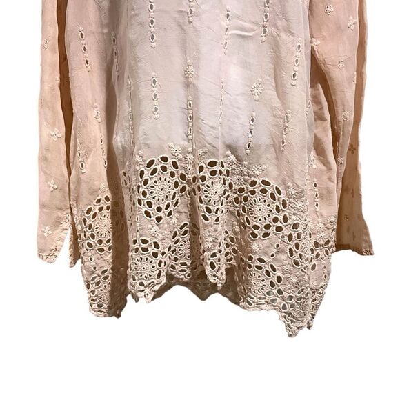 JOHNNY WAS Tunic Top Embroidered Eyelet Details Peach Size L/XL - Picture 3 of 9